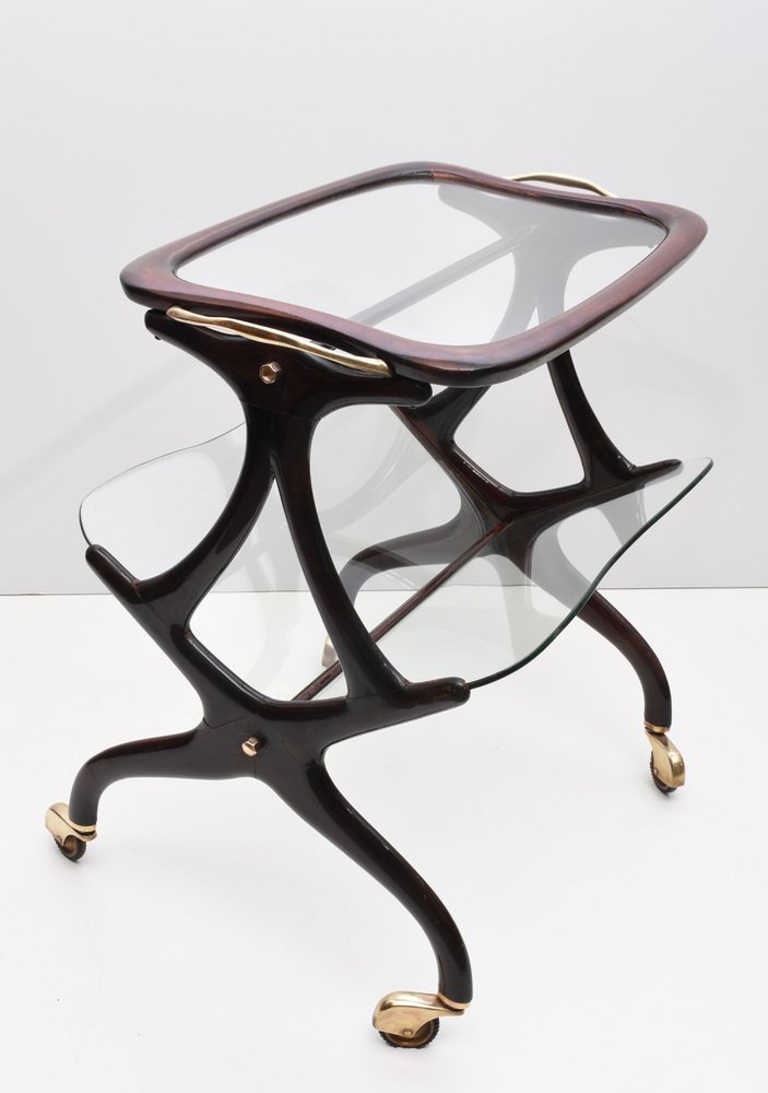 Mid-Century Modern Wooden Magazine Rack & Bar Cart by Cesare Lacca, 1950s