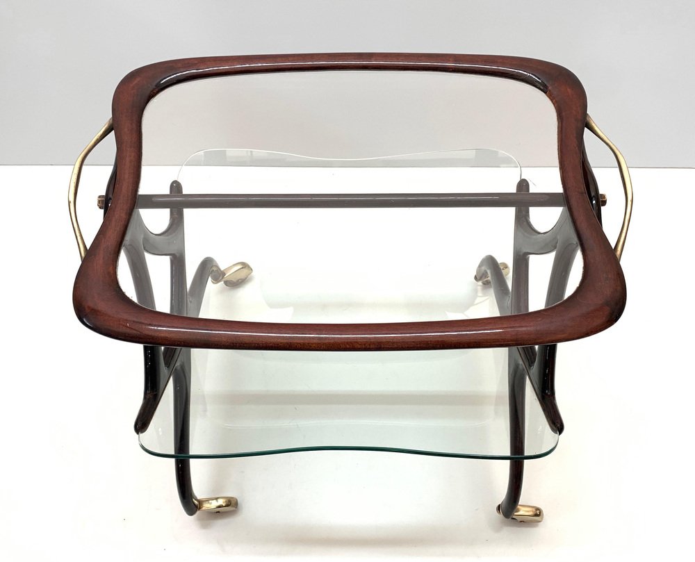 Mid-Century Modern Wooden Magazine Rack & Bar Cart by Cesare Lacca, 1950s