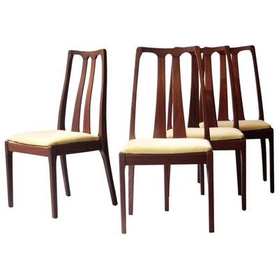 Mid-Century Modern Yellow & Brown Teak Chairs, United Kingdom, 1970, Set of 4-UZ-863007