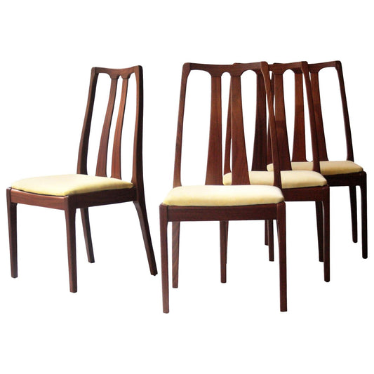 Mid-Century Modern Yellow & Brown Teak Chairs, United Kingdom, 1970, Set of 4