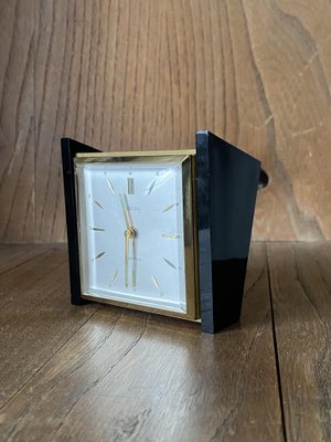 Mid-Century Modernist Black and Gold Table Clock, 1960s-DE-1780611