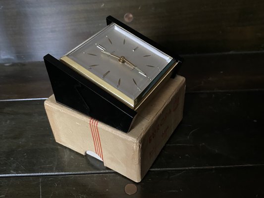 Mid-Century Modernist Black and Gold Table Clock, 1960s-DE-1780611