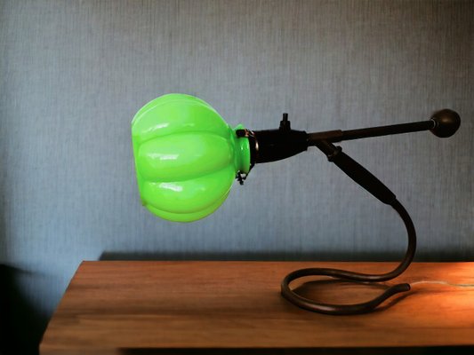 Mid-Century Modernist Green Cased Glass and Brass Articulated Table Lamp, 1960s-SCS-1793666