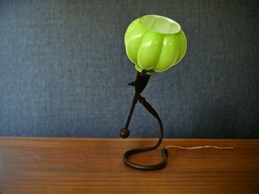 Mid-Century Modernist Green Cased Glass and Brass Articulated Table Lamp, 1960s