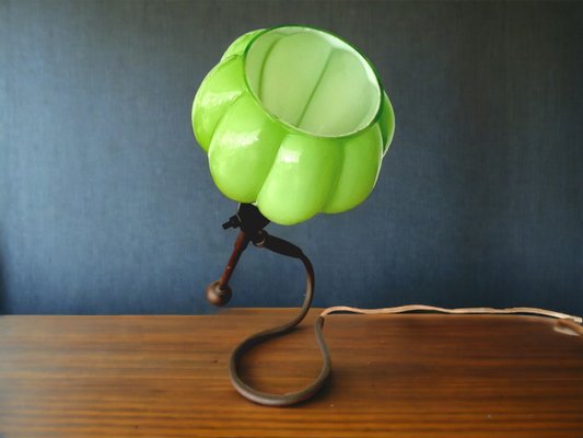 Mid-Century Modernist Green Cased Glass and Brass Articulated Table Lamp, 1960s-SCS-1793666