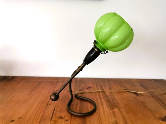 Mid-Century Modernist Green Cased Glass and Brass Articulated Table Lamp, 1960s-SCS-1793666