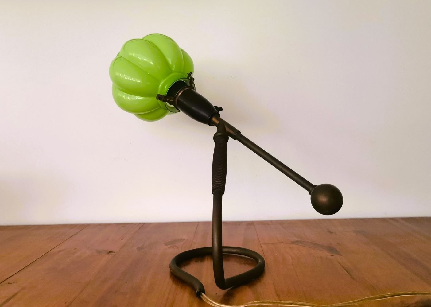 Mid-Century Modernist Green Cased Glass and Brass Articulated Table Lamp, 1960s