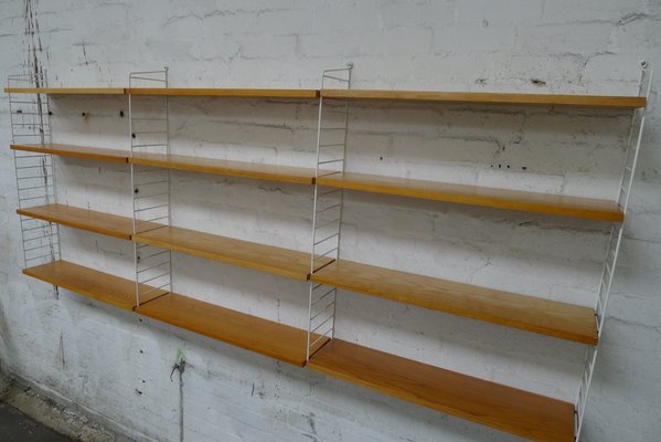 Mid-Century Modular Shelf in Ash with White Ladders by Kajsa & Nils "Nisse" for String-VRE-660490