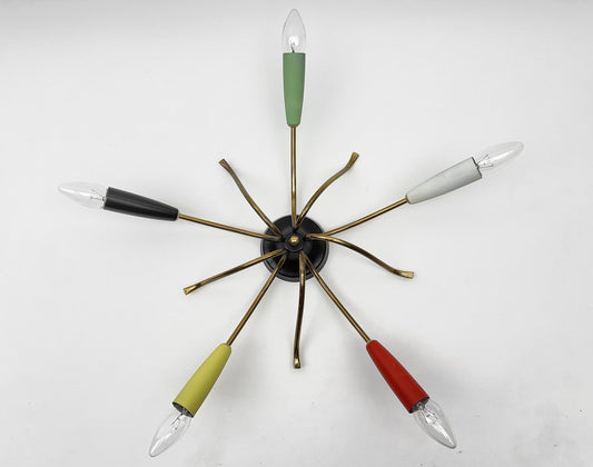 Mid-Century Multi Color & Brass Sputnik Flush Mount, 1950s