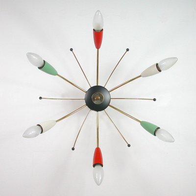 Mid-Century Multi Color & Brass Sputnik Flush Mount, Germany, 1950s-OE-1165862