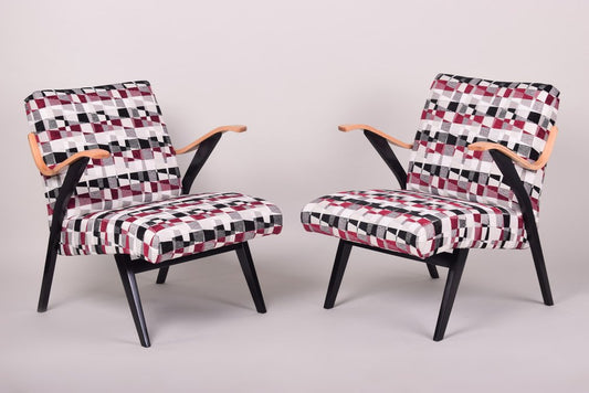 Mid-Century Multi Coloured Beech Armchairs, 1950s, Set of 2