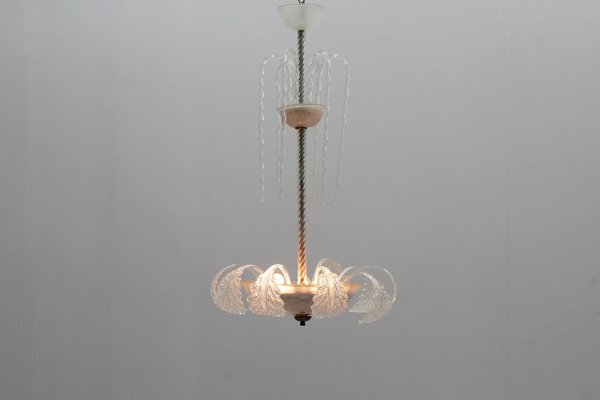 Mid-Century Murano Glass and Brass Chandelier by Barovier & Toso, Italy, 1930s-KVF-1765832