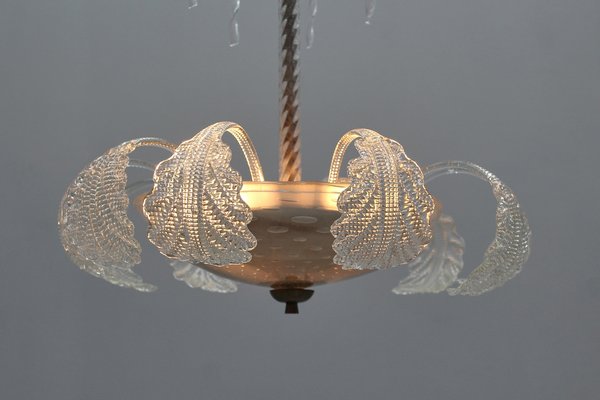 Mid-Century Murano Glass and Brass Chandelier by Barovier & Toso, Italy, 1930s-KVF-1765832