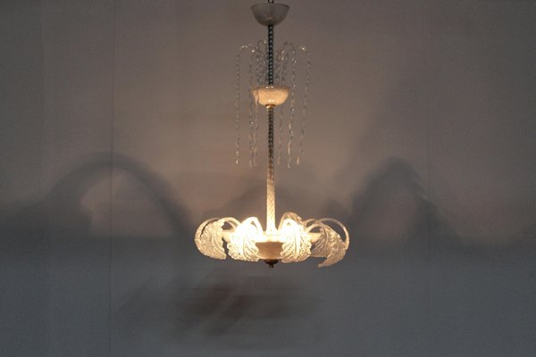 Mid-Century Murano Glass and Brass Chandelier by Barovier & Toso, Italy, 1930s-KVF-1765832