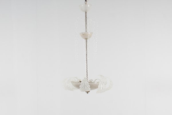 Mid-Century Murano Glass and Brass Chandelier by Barovier & Toso, Italy, 1930s-KVF-1765832