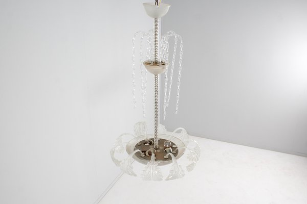 Mid-Century Murano Glass and Brass Chandelier by Barovier & Toso, Italy, 1930s-KVF-1765832