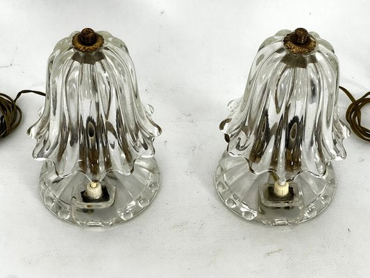 Mid-Century Murano Glass and Brass Table Lamps. 1940s by Ercole Barovier, Set of 2-OT-1727793