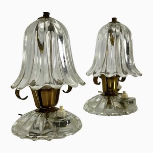 Mid-Century Murano Glass and Brass Table Lamps. 1940s by Ercole Barovier, Set of 2-OT-1727793