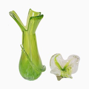 Mid-Century Murano Glass Art Pieces Vase and Bowl, Set of 2-QDP-669913