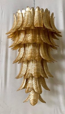 Mid-Century Murano Glass Round Gold Leaf Chandelier, 1980s-UH-1150948