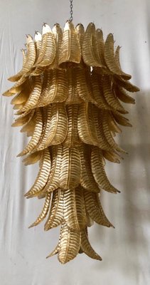 Mid-Century Murano Glass Round Gold Leaf Chandelier, 1980s-UH-1150948