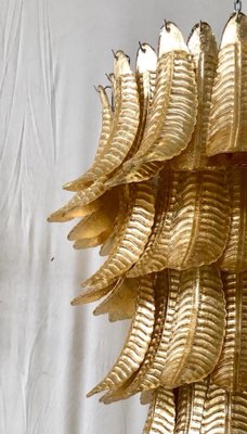 Mid-Century Murano Glass Round Gold Leaf Chandelier, 1980s-UH-1150948