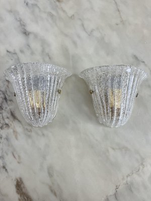 Mid-Century Murano Glass Shell Sconces from Barovier & Toso, 1960s, Set of 2-YST-2021884