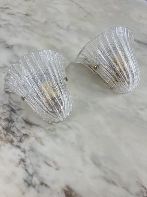 Mid-Century Murano Glass Shell Sconces from Barovier & Toso, 1960s, Set of 2-YST-2021884