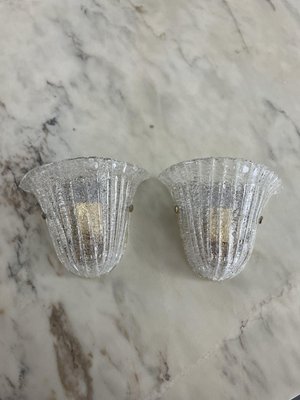 Mid-Century Murano Glass Shell Sconces from Barovier & Toso, 1960s, Set of 2-YST-2021884