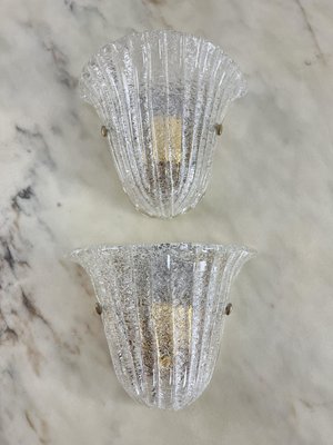 Mid-Century Murano Glass Shell Sconces from Barovier & Toso, 1960s, Set of 2-YST-2021884