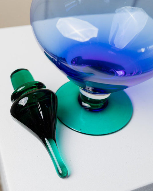 Mid-Century Murano Glass Vase in Green Blue with Glass Stopper, Italy, 1970s