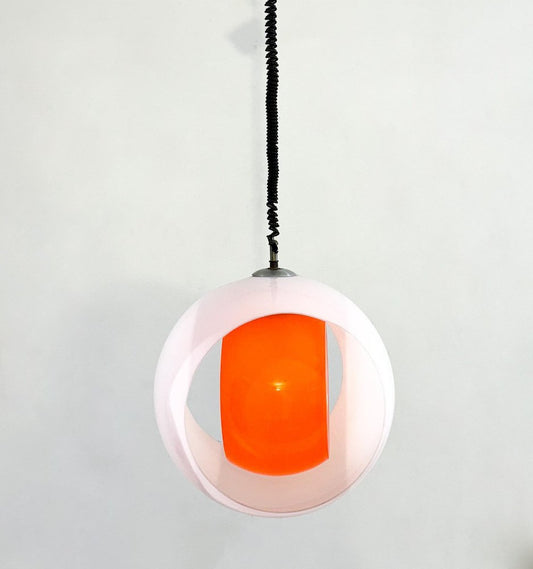 Mid-Century Murano Glass White and Orange Suspension Model Eclisse, 1960s