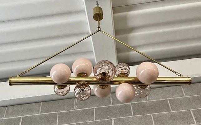 Mid-Century Murano Pink Glass and Brass Chandelier, 2000s-UH-1782164