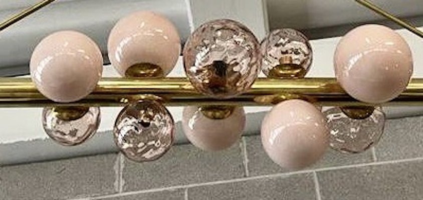 Mid-Century Murano Pink Glass and Brass Chandelier, 2000s-UH-1782164