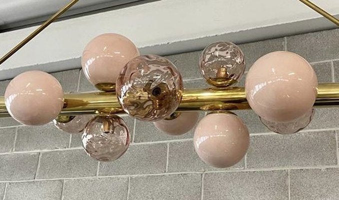 Mid-Century Murano Pink Glass and Brass Chandelier, 2000s-UH-1782164