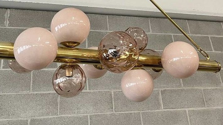 Mid-Century Murano Pink Glass and Brass Chandelier, 2000s-UH-1782164