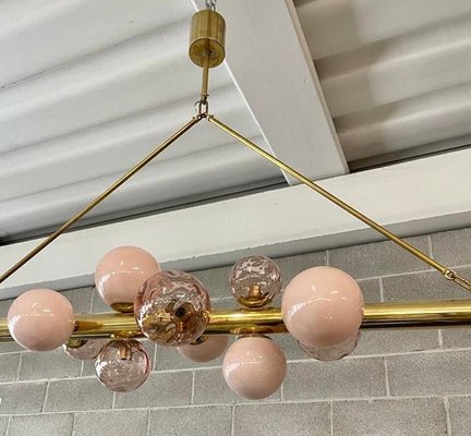 Mid-Century Murano Pink Glass and Brass Chandelier, 2000s-UH-1782164