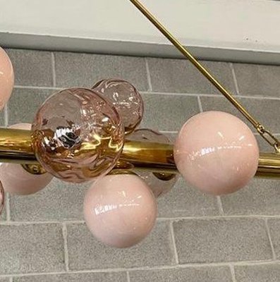 Mid-Century Murano Pink Glass and Brass Chandelier, 2000s-UH-1782164