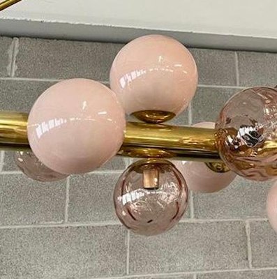 Mid-Century Murano Pink Glass and Brass Chandelier, 2000s-UH-1782164