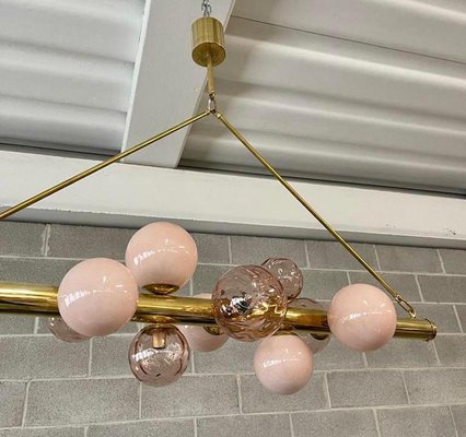 Mid-Century Murano Pink Glass and Brass Chandelier, 2000s-UH-1782164