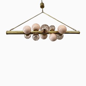 Mid-Century Murano Pink Glass and Brass Chandelier, 2000s-UH-1782164