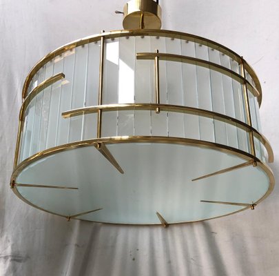 Mid-Century Murano Round Art Glass and Brass Ceiling Lamp, 1980s-UH-822560