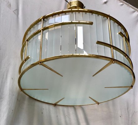 Mid-Century Murano Round Art Glass and Brass Ceiling Lamp, 1980s-UH-822560