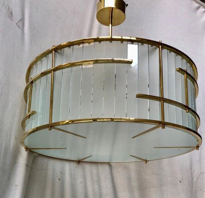 Mid-Century Murano Round Art Glass and Brass Ceiling Lamp, 1980s-UH-822560