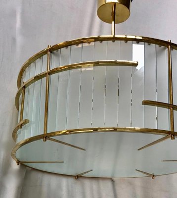 Mid-Century Murano Round Art Glass and Brass Ceiling Lamp, 1980s-UH-822560