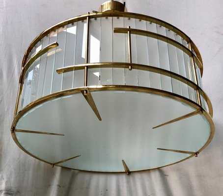 Mid-Century Murano Round Art Glass and Brass Ceiling Lamp, 1980s-UH-822560