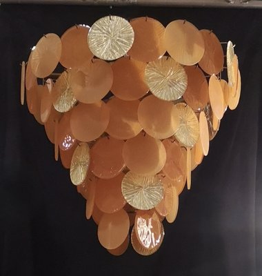 Mid-Century Murano Round Orange and Gold Art Glass Chandeliers, 1970s-UH-1309538