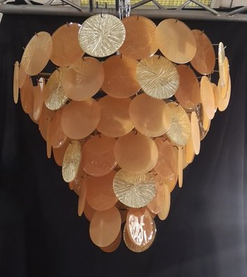 Mid-Century Murano Round Orange and Gold Art Glass Chandeliers, 1970s-UH-1309538