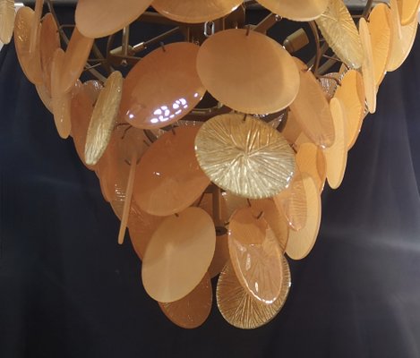 Mid-Century Murano Round Orange and Gold Art Glass Chandeliers, 1970s-UH-1309538