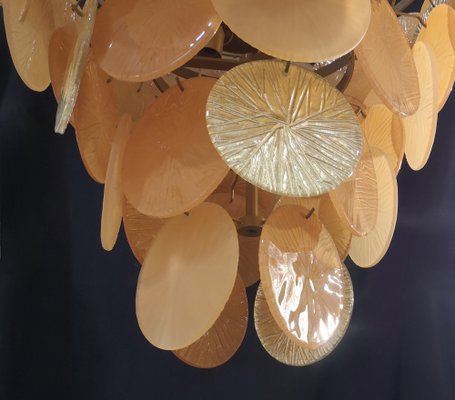 Mid-Century Murano Round Orange and Gold Art Glass Chandeliers, 1970s-UH-1309538